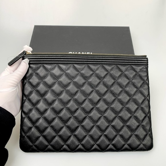NIB Chanel Boy O Case Large Clutch Quilted Black with Gold Hardware - Picture 2 of 14